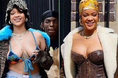 Rihanna mặc gợi cảm, tình tứ ôm bạn trai khi quay MV mới