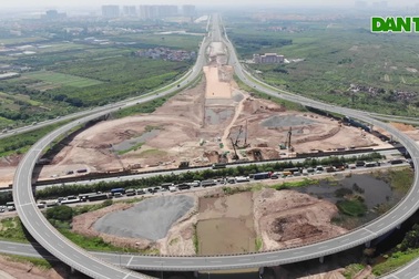Nhìn từ trên cao dự án đường nối vành đai 3 với cao tốc Hà Nội - Hải Phòng