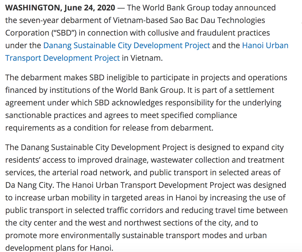 Công ty Việt Nam bị World Bank cấm vận 7 năm vì gian lận nói gì? - 1 Công ty Việt Nam bị World Bank cấm vận 7 năm vì gian lận nói gì? - 1