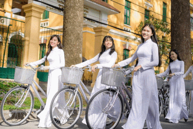 Ngẩn ngơ nhìn nữ sinh diện áo dài trắng dạo phố