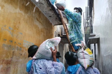 Bộ đội dầm mưa giúp gia đình F1, F0 chằng chống nhà cửa, xuống đồng gặt lúa