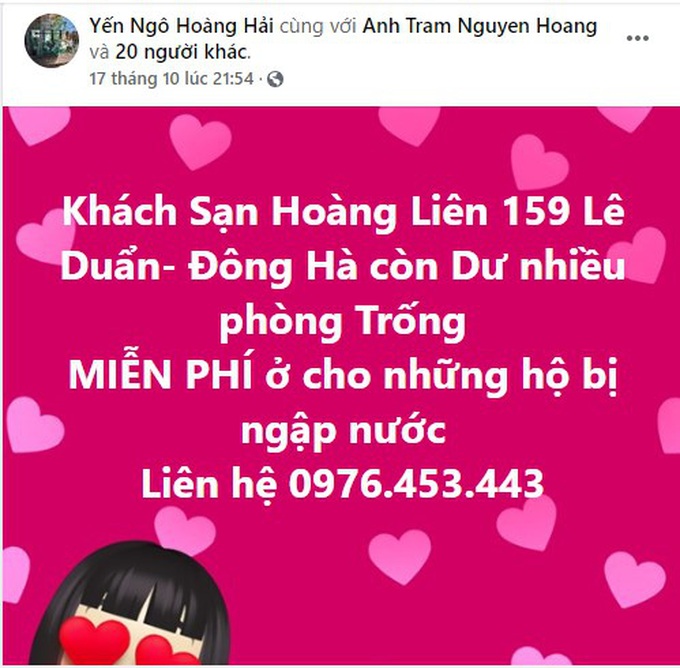 Hàng loạt khách sạn, nhà nghỉ tại miền Trung miễn phí chỗ ở cho bà con vùng lũ và đoàn cứu trợ: Cuộc sống là phải biết cho đi! - Ảnh 4.