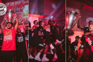 Các cầu thủ Bayern Munich "quậy tưng bừng" với cúp vô địch Champions League