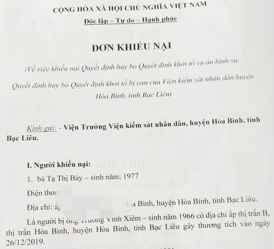 Bạc Liêu: Bị hại phẫn nộ khiếu nại, Viện kiểm sát huyện thụ lý - 1 Bạc Liêu: Bị hại phẫn nộ khiếu nại, Viện kiểm sát huyện thụ lý - 1