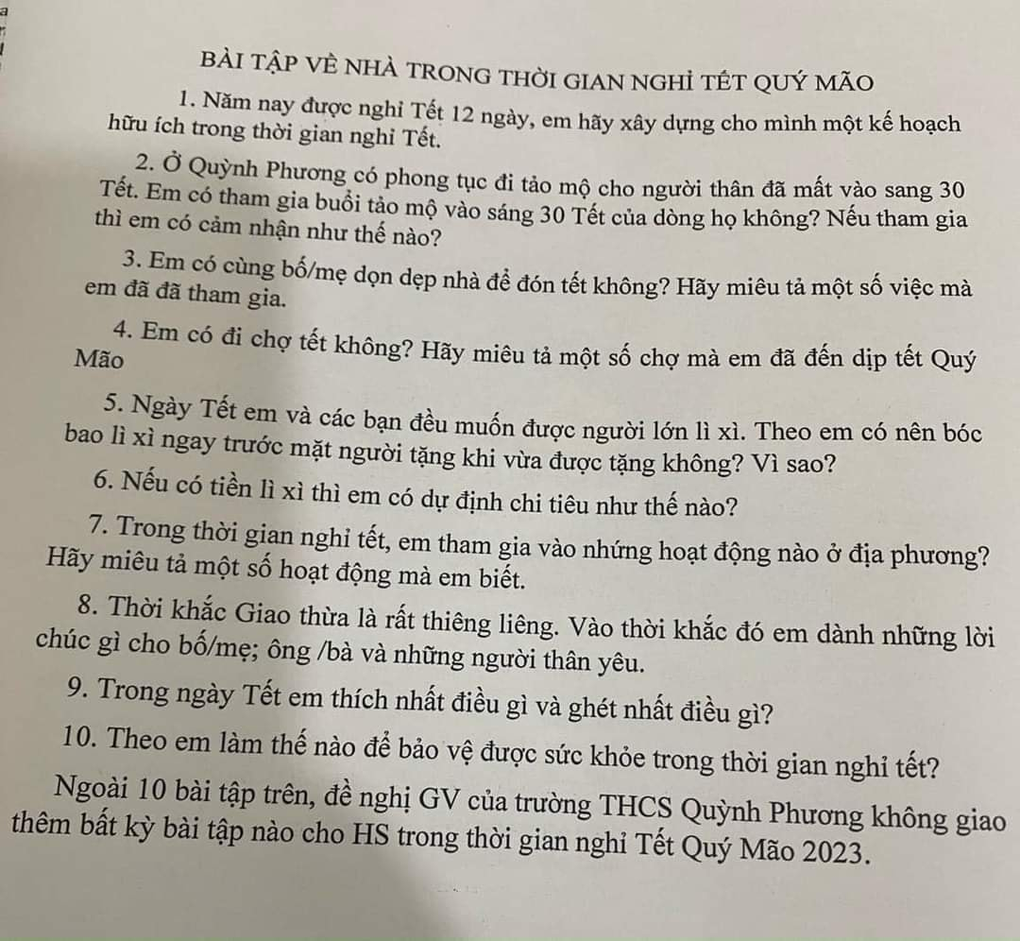 Thầy Hiệu trưởng giao bài tập Tết độc đáo, phụ huynh tới tấp khen hay - 1 Thầy Hiệu trưởng giao bài tập Tết độc đáo, phụ huynh tới tấp khen hay - 1
