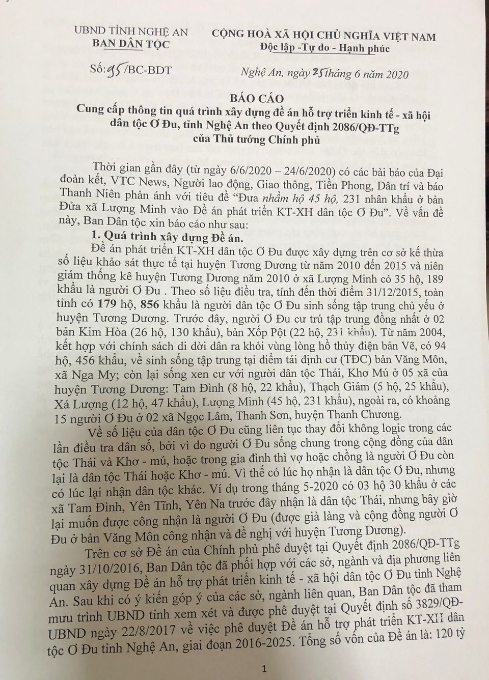 Vụ “nhầm” đề án 230 người Ơ Đu: Ban Dân tộc Nghệ An thừa nhận thiếu sót - 1 Vụ “nhầm” đề án 230 người Ơ Đu: Ban Dân tộc Nghệ An thừa nhận thiếu sót - 1