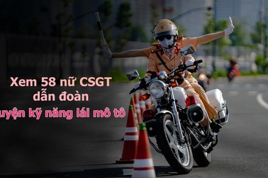 Xem 58 nữ CSGT dẫn đoàn thực hiện kỹ năng “đánh lái” mô tô