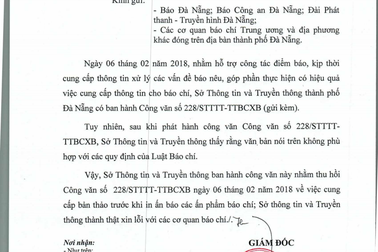 Đà Nẵng thu hồi công văn đề nghị báo chí cung cấp tin bài trước khi in ấn