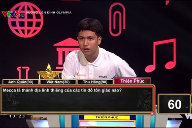 Nam sinh TP.HCM Thiên Phúc giành 110 điểm ở phần thi Khởi động Olympia