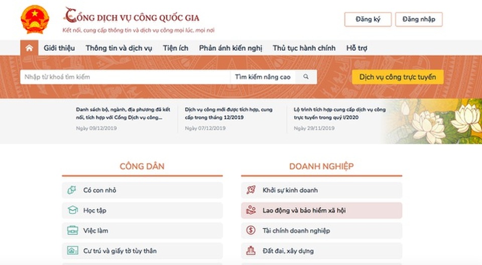 65 dịch vụ công tích hợp, cung cấp trên Cổng dịch vụ công Quốc gia - 1 65 dịch vụ công tích hợp, cung cấp trên Cổng dịch vụ công Quốc gia - 1