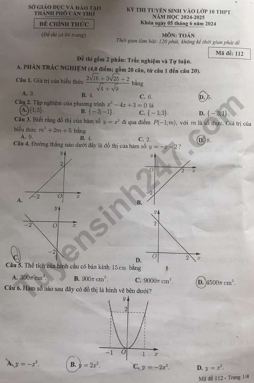 Đề thi, đáp án môn văn và tất cả các môn thi lớp 10 của Cần Thơ - 7 Đề thi, đáp án môn văn và tất cả các môn thi lớp 10 của Cần Thơ - 7