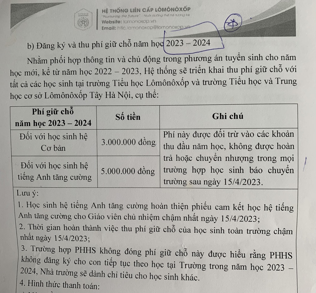 Trường tư thu phí giữ chỗ: Nhận cọc trong giáo dục là không thể xảy ra - 1 Trường tư thu phí giữ chỗ: Nhận cọc trong giáo dục là không thể xảy ra - 1