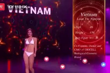 Nguyễn Thị Loan trình diễn áo tắm tại Hoa hậu hòa bình thế giới 2016