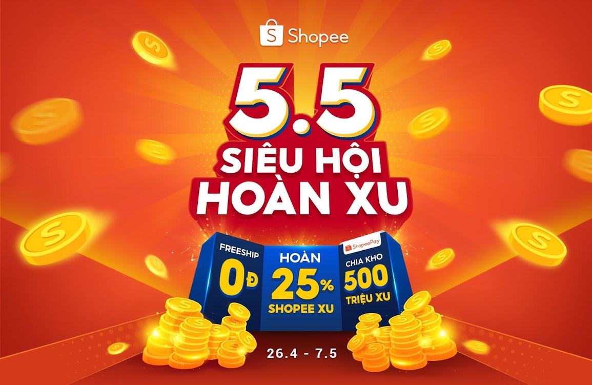 Shopee tung loạt ưu đãi hấp dẫn duy nhất trong chương trình 5.5 Siêu Hội Hoàn Xu - 1 Shopee tung loạt ưu đãi hấp dẫn duy nhất trong chương trình 5.5 Siêu Hội Hoàn Xu - 1
