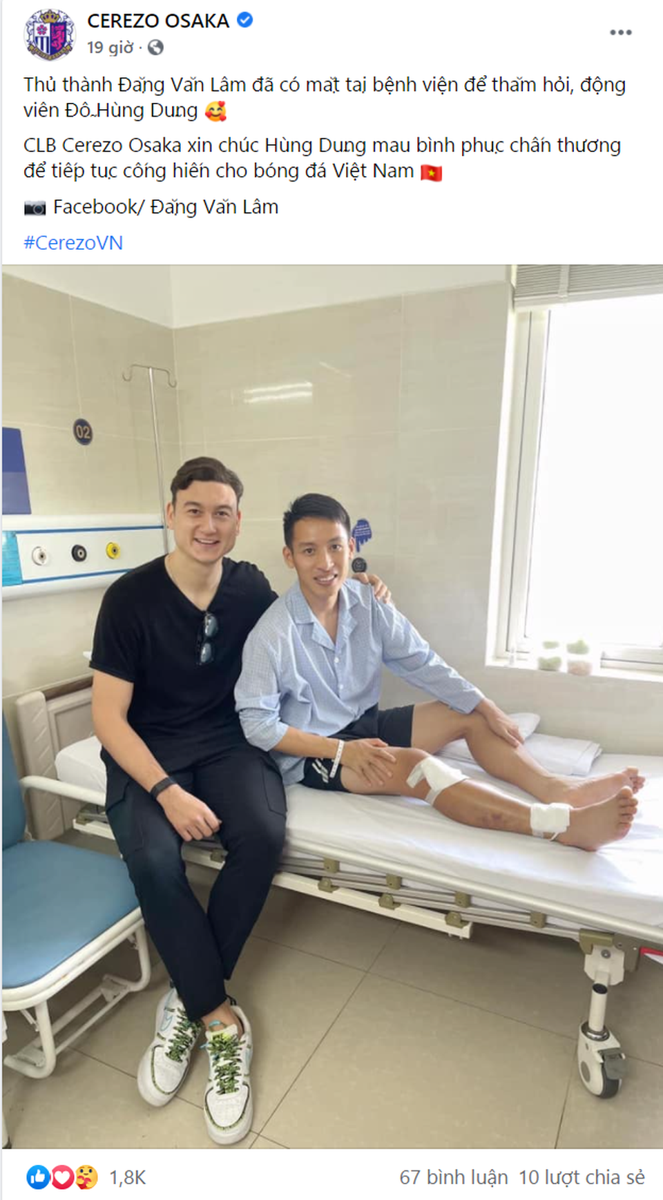 Đội bóng của Văn Lâm chúc Hùng Dũng sớm bình phục - 1