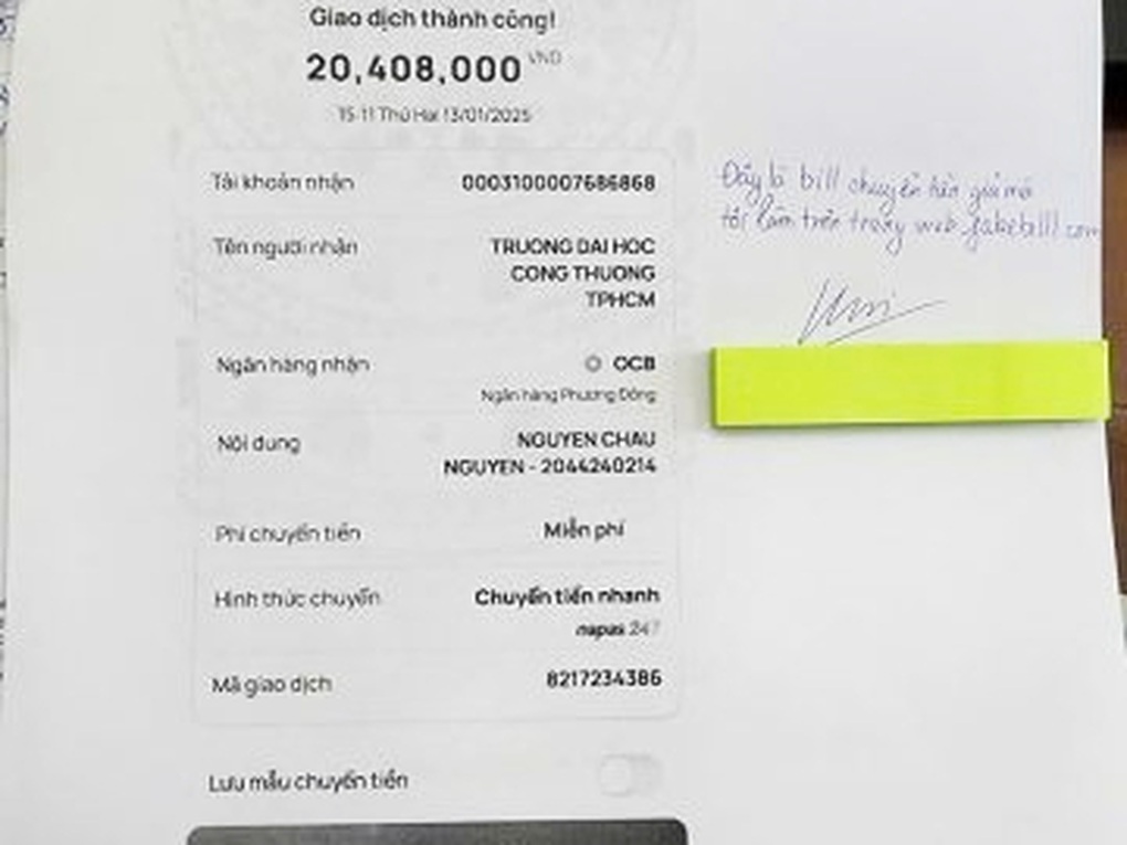 Sinh viên làm giả biên lai chuyển tiền học phí để lừa cha mẹ - 1 Sinh viên làm giả biên lai chuyển tiền học phí để lừa cha mẹ - 1