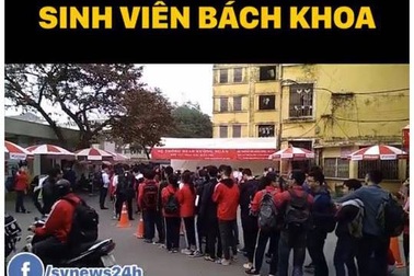 Hàng nghìn sinh viên Bách khoa Hà Nội xếp hàng nhận vé xem U23 Việt Nam - Qatar