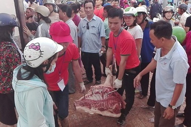 Hàng trăm người chen chân mua thịt lợn giá rẻ