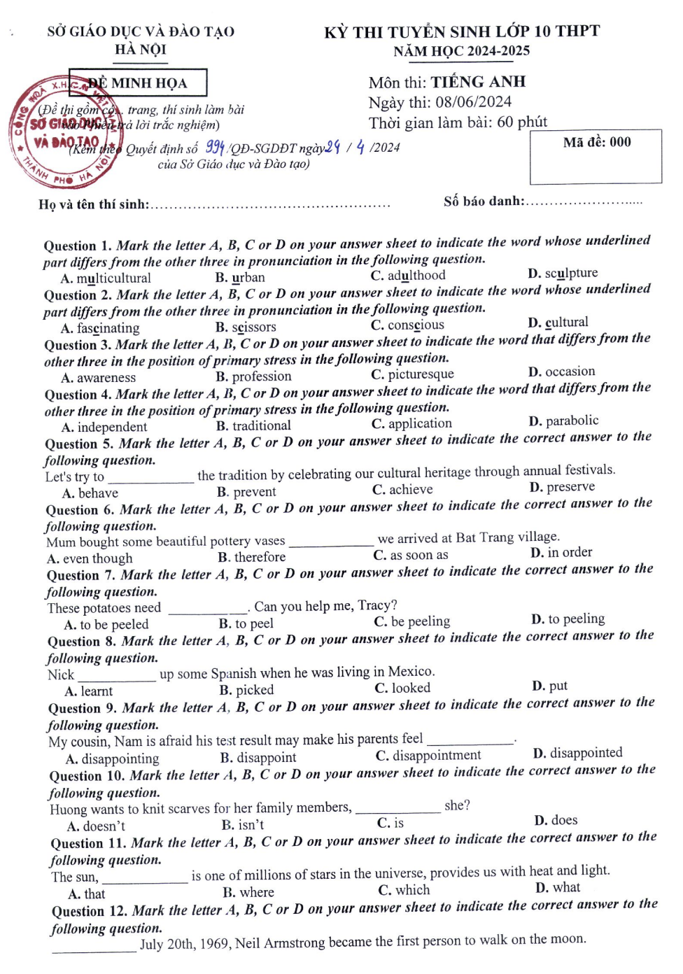 Hà Nội công bố đề minh họa vào lớp 10 và cách tính điểm chi tiết từng môn - 3