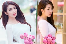 Hot girl Linh Napie e ấp bên sen hồng