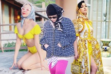 Tóc Tiên và dàn sao quấn khăn theo phong cách "bà thím" giống G-Dragon