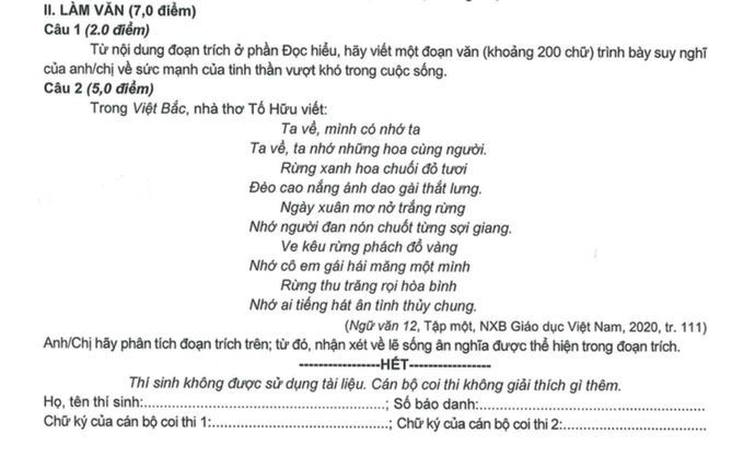 Đề minh họa Ngữ văn 2023.