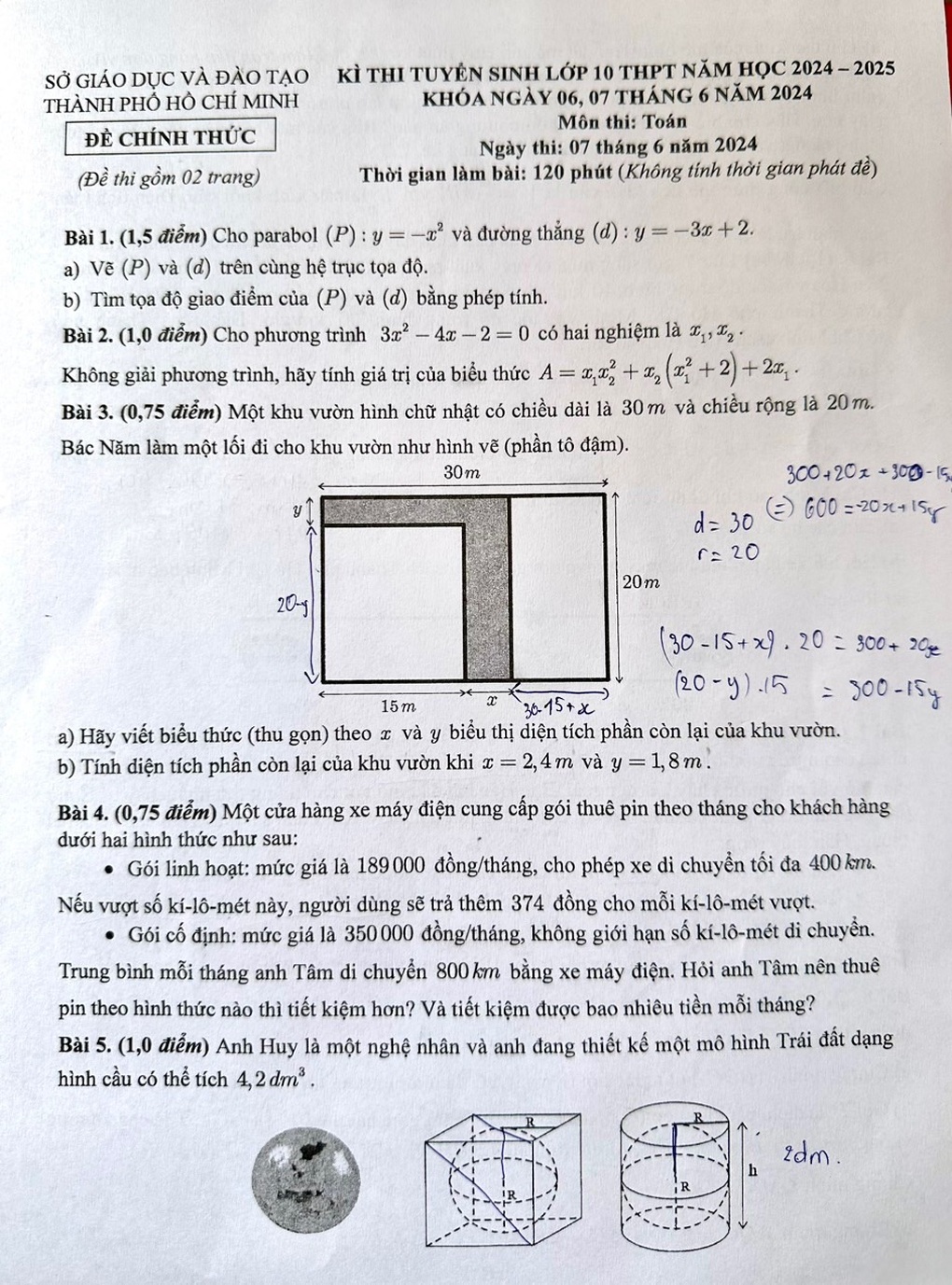 Đề thi môn toán lớp 10 ở TPHCM - 1