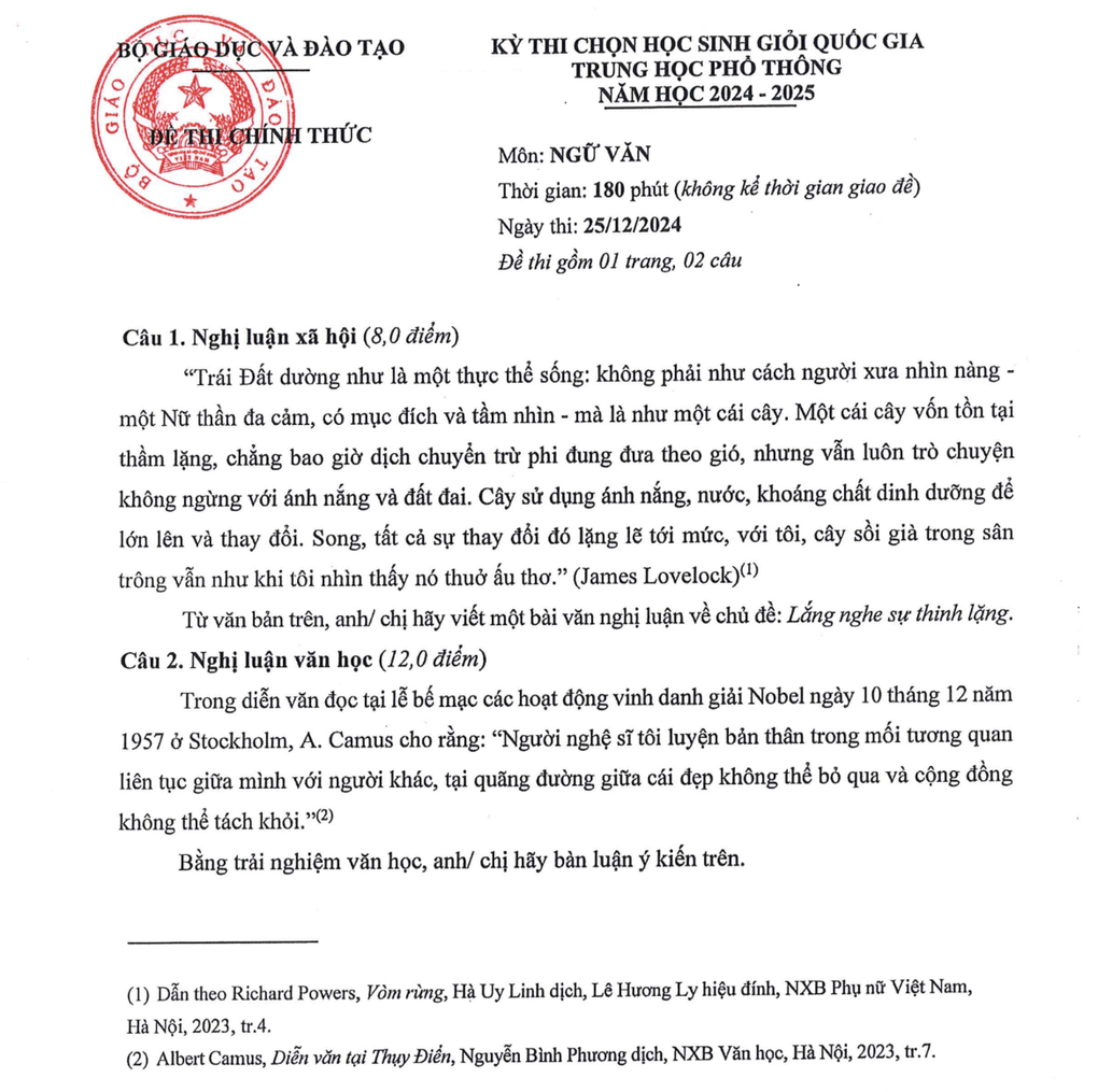 Đề thi, đáp án 13 môn thi học sinh giỏi quốc gia THPT 2024-2025 - 1 Đề thi, đáp án 13 môn thi học sinh giỏi quốc gia THPT 2024-2025 - 1