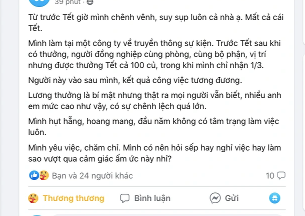 Nuốt không trôi khi phát hiện đồng nghiệp được thưởng Tết 100 triệu đồng - 1 Nuốt không trôi khi phát hiện đồng nghiệp được thưởng Tết 100 triệu đồng - 1