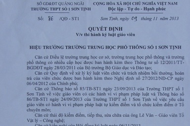 Chủ tịch UBND tỉnh đề nghị làm rõ vụ hiệu trưởng “buộc thôi việc” GV tố cáo