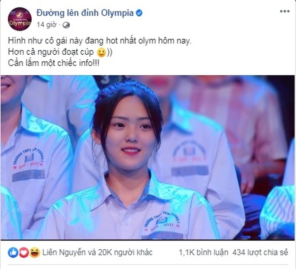 Nữ sinh Bắc Ninh bỗng nổi tiếng do xuất hiện tại chương trình Olympia - 1 Nữ sinh Bắc Ninh bỗng nổi tiếng do xuất hiện tại chương trình Olympia - 1