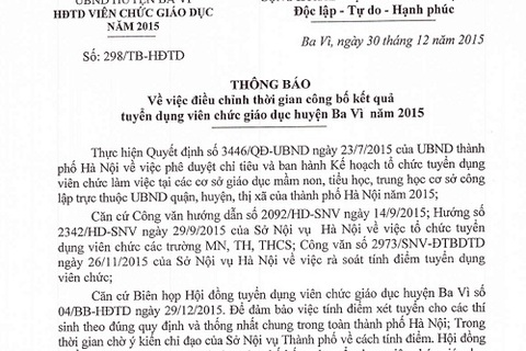 Hà Nội: Huyện Ba Vì lui thời gian công bố kết quả tuyển dụng viên chức