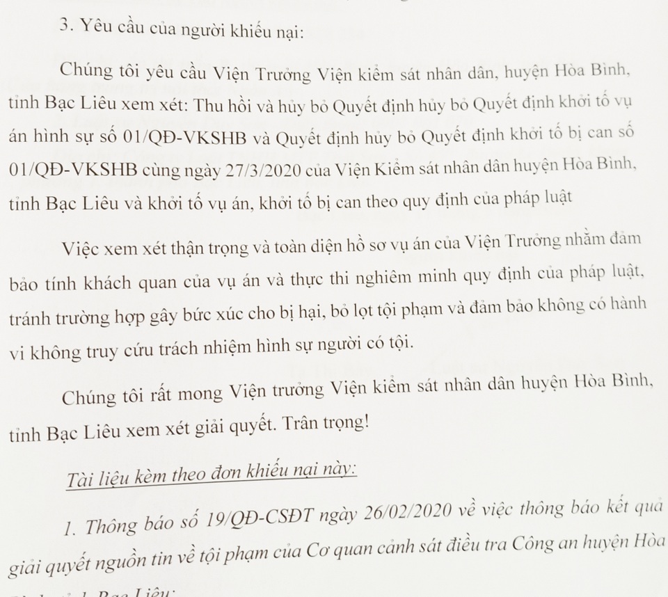Bạc Liêu: Bị hại phẫn nộ khiếu nại, Viện kiểm sát huyện thụ lý - 2 Bạc Liêu: Bị hại phẫn nộ khiếu nại, Viện kiểm sát huyện thụ lý - 2