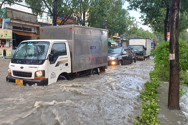 Đường phố Biên Hòa ngập sâu do mưa lớn