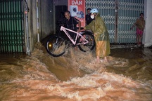 Đường phố Đà Nẵng lũ chảy cuồn cuộn, dân vác xe băng qua dòng nước xiết