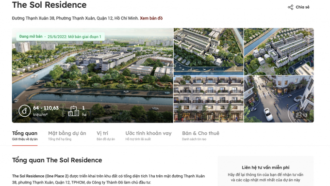 Khu nhà được gắn mác thành “Dự án Thành Đô 1 - tên thương mại là The Sol Residence” để quảng cáo, rao bán. (Ảnh: Chụp màn hình).