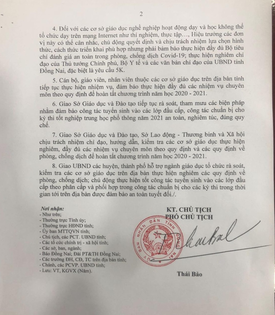 Đồng Nai: Hỏa tốc cho học sinh nghỉ học, cấm tổ chức liên hoan, chia tay - 2 Đồng Nai: Hỏa tốc cho học sinh nghỉ học, cấm tổ chức liên hoan, chia tay - 2