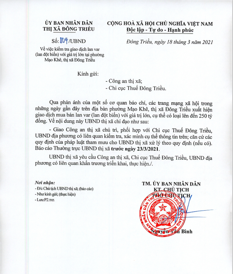 Quảng Ninh vào cuộc xác minh thương vụ lan var 250 tỷ đồng - 1 Quảng Ninh vào cuộc xác minh thương vụ lan var 250 tỷ đồng - 1