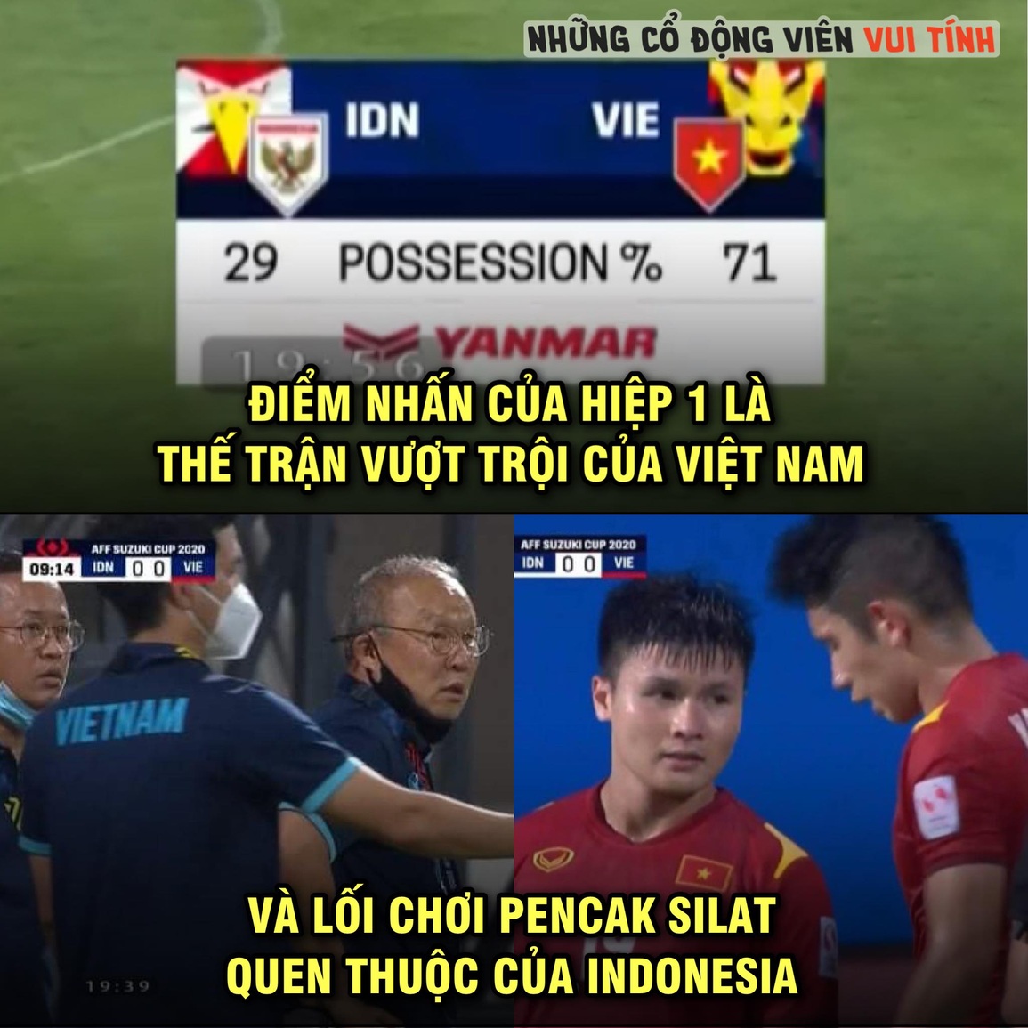 Việt Nam chiếm quyền kiểm soát trận đấu và lối đá bạo lực của Indonesia là điểm nhấn nổi bật của trận đấu (Ảnh: Những cổ động viên vui tính). Việt Nam chiếm quyền kiểm soát trận đấu và lối đá bạo lực của Indonesia là điểm nhấn nổi bật của trận đấu (Ảnh: Những cổ động viên vui tính).