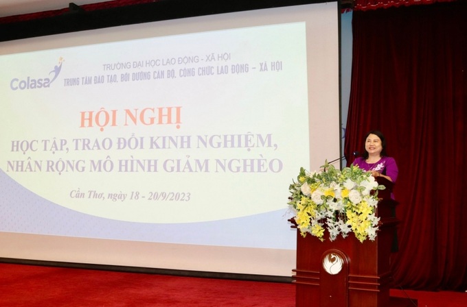 Bà Trần Thị Xuân Mai – GĐ Sở LĐ-TB&XH TP.Cần Thơ chia sẻ tại Hội nghị.