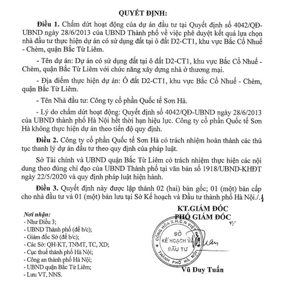 Ông lớn Sơn Hà bị huỷ dự án nhà ở thương mại ở Hà Nội - 1 Ông lớn Sơn Hà bị huỷ dự án nhà ở thương mại ở Hà Nội - 1