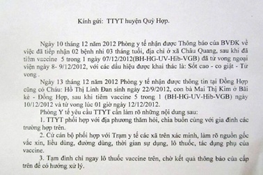 Vụ 3 trẻ tử vong: Chưa phát hiện sai sót về quy trình tiêm chủng!