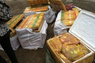 Bắt 2 xe chở gỗ lậu và thịt thối