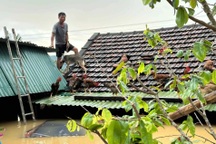 Người dân leo lên mái nhà tránh lũ ở Nghệ An