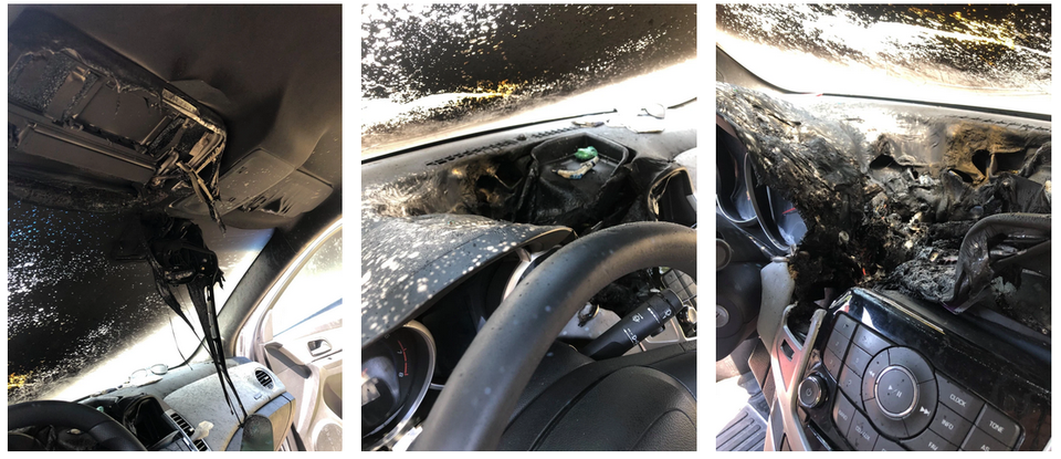 Cháy xe vì chai nước rửa tay khô để trên táp-lô - 1 Cháy xe vì chai nước rửa tay khô để trên táp-lô - 1