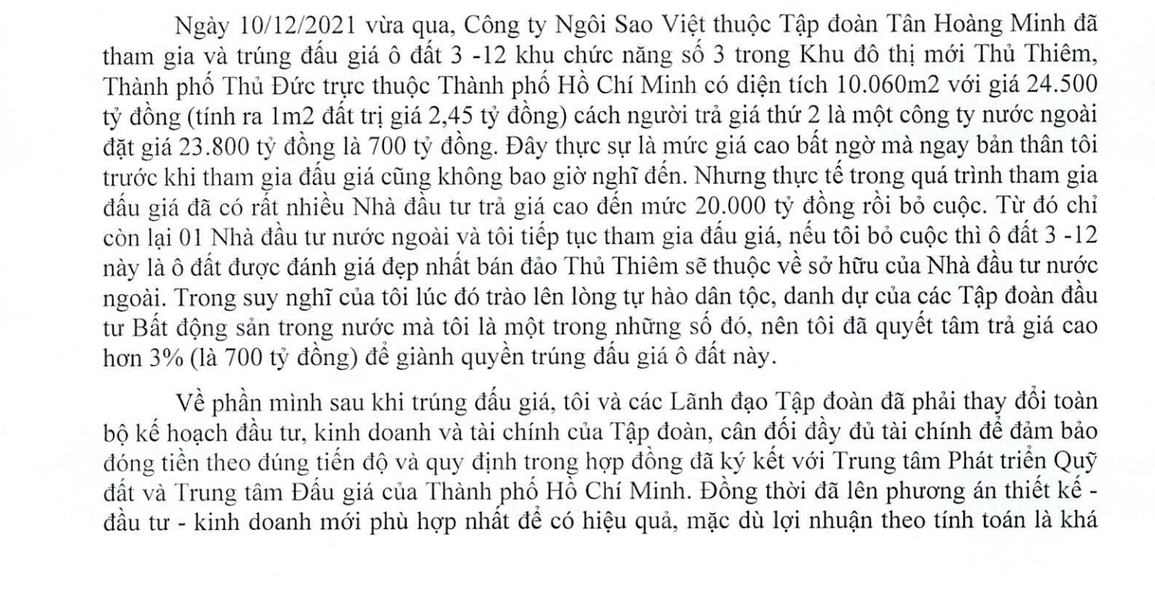 Chủ tịch Tân Hoàng Minh viết gì trong tâm thư xin bỏ cọc đất Thủ Thiêm? - 1 Chủ tịch Tân Hoàng Minh viết gì trong tâm thư xin bỏ cọc đất Thủ Thiêm? - 1