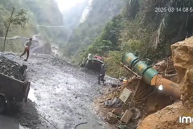 Công nông trôi xuống vực vì chở quá nặng