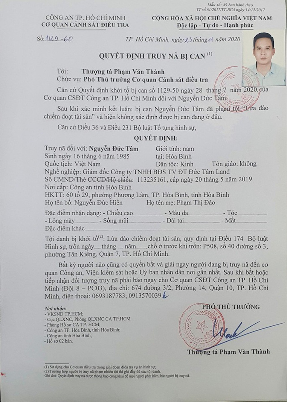 TPHCM liên tục truy nã nhiều đối tượng lừa đảo bằng bất động sản - 2 TPHCM liên tục truy nã nhiều đối tượng lừa đảo bằng bất động sản - 2