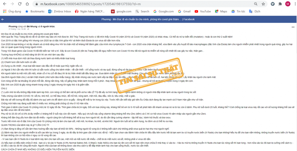 Tin giả về tự điều trị Covid-19 tại nhà lan truyền trên mạng xã hội - 1 Tin giả về tự điều trị Covid-19 tại nhà lan truyền trên mạng xã hội - 1