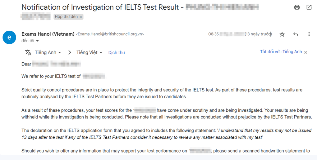 Bị giữ chứng chỉ IELTS để kiểm tra, học sinh sợ không kịp xét tuyển đại học - 2 Bị giữ chứng chỉ IELTS để kiểm tra, học sinh sợ không kịp xét tuyển đại học - 2